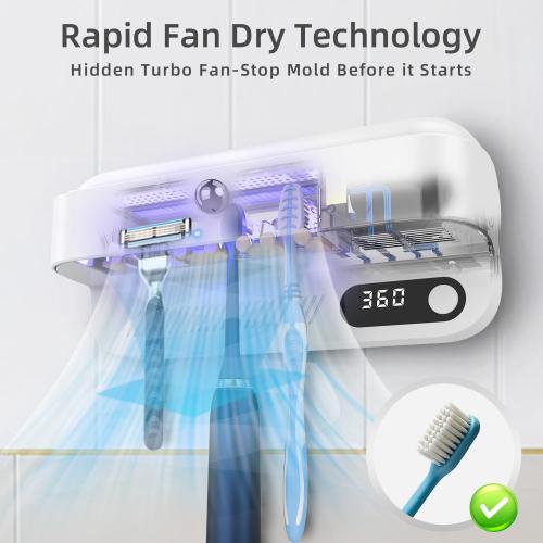 Wall Mounted Toothbrush Holder with Active Airflow Drying for Shared Family Bathroom, Fits Electric & Manual Toothbrushes, Rechargeable, No-Drill Installation