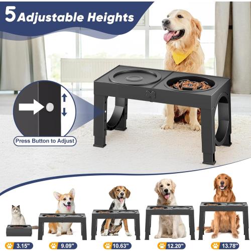 XIAZ Elevated Dog Bowls Large Breed Raised Dogs Bowl Stand Large/Medium Sized Dog Slow Feeder Dogs Bowls Food Water Stands 5 Heights Adjustable 9/11/12/14in Pet Feeder Dish Station
