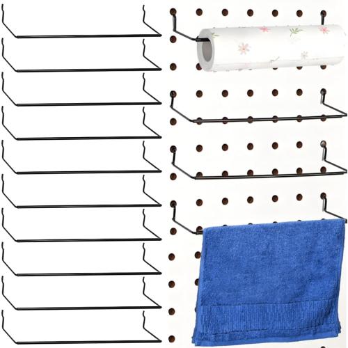 10 Pack Paper Towel Holder for Pegboard, Fits Any Standard Pegboard Extendable Heavy Duty Pegboards Hooks for Workshop, Garage, Kitchen, Laundry Room, Bathroom