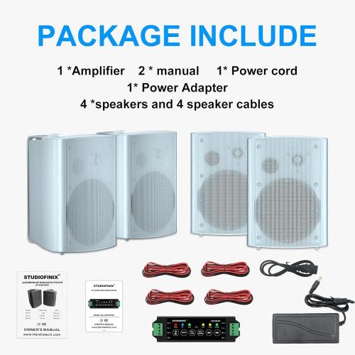 STUDIOFINIX 800W 6.5 Inch Bluetooth Outdoor Speakers Waterproof Wired with Multifunctional Amplifier Wall Mount Weatherproof Loudspeaker System for Patio Garden Poolside Home(4 Speakers,White)
