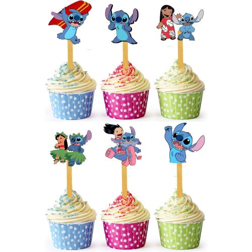 24x Lilo Kids Fun Cupcake Toppers – Strong Picks Happy Birthday Décor, Cupcake Decorations for Kids' Birthdays
