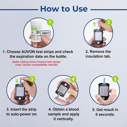AUVON Blood Glucose Monitor Kit for Accurate Test, 50 Strips, No Coding | Diabetes Testing Kit with 50 30G Lancets, 1 Lancing Device, Portable and Reliable Blood Sugar Monitor Test Kit for Home Use