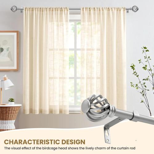 Luvenia Silver Decorative Curtain Rods,Adjustable Curtain Rod For Windows 30 to 60 Inch(2.5-5Ft),Curtain Rod For Bedroom, Living Room,Kitchen,Farmhouse