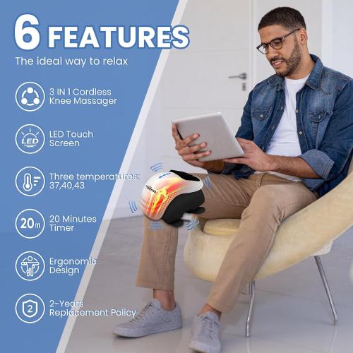 Knee Massager Smart with Heat, Red Light and Massage Therapy, 3 Vibration Modes and 3 Heating Levels, 2026 Updated Edition, LED Vitality Joints Knee Massager, Gifts for Grandma & Grandpa, White