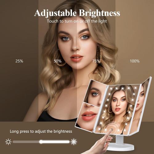 HUONUL Makeup Mirror, Vanity Mirror with Lights, 2X/3X/10X Magnification, Touch Control, Trifold, Dual Power Supply, Gifts Mothers Day for Mom,Gifts for Women, Wife, Girls,Dorm Room Essentials