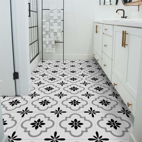 24pcs Floor Tile Stickers Peel and Stick Backsplash Wall Tiles Decals Self-Adhesive Subway Sticker for Kitchen Bedroom Bathroom Fireplace Laundry Decoration 7.87*7.87,Black & White