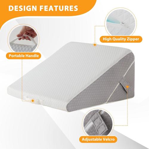 Ruqmuis Wedge Pillow Set for After Surgery, Adjustable 9&12 Inch Bed Wedge Pillow for Sleeping, Incline Pillow Wedge for Headboard, Post Surgery, Acid Reflux, Neck&Back Support, White/Grey