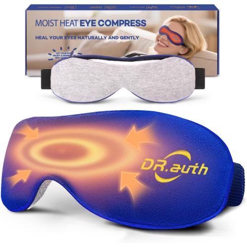 Heated Eye Mask - Microwave Hot/Warm Compress for Dry Eyes, Stye, Chalazion, Blepharitis & MGD Relief, Reusable Moist Heat Therapy Pad, Washable Cover, Ergonomic Fit, Adjustable Strap, Comfort Blue