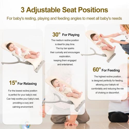 Color White 3-in-1 Portable Baby Bouncer & Rocker Chair for Newborn to Toddler - 4 Adjustable Recline Positions, Breathable Cotton Fabric, Natural Vibration, Supports Up to 33 lbs (Oatmeal Khaki)