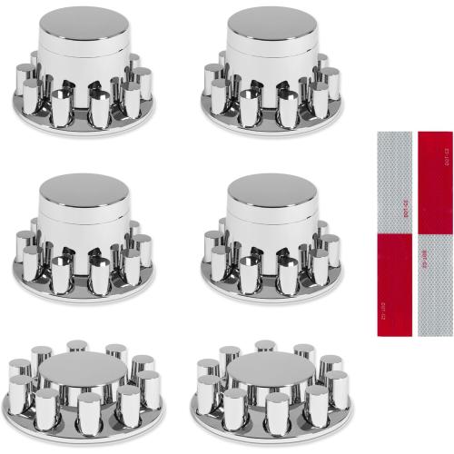 32/33mm Semi Truck Lug Nut Covers Wheel Covers Kit with 2 Front & 4 Rear, ABS Chrome Plastic Srcew-On Lug Nut Covers with Installation Tool, Flat Top Removable Hub Caps Kit for Semi Truck Trailer