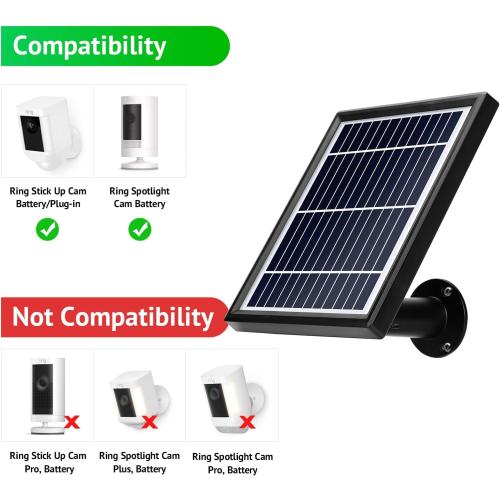 OLAIKE Solar Panel for Ring Stick Up Cam Battery/Plug-in, Waterproof Solar Charger Continuous Charging with 3.8M/12ft Waterproof Power Cable, Black