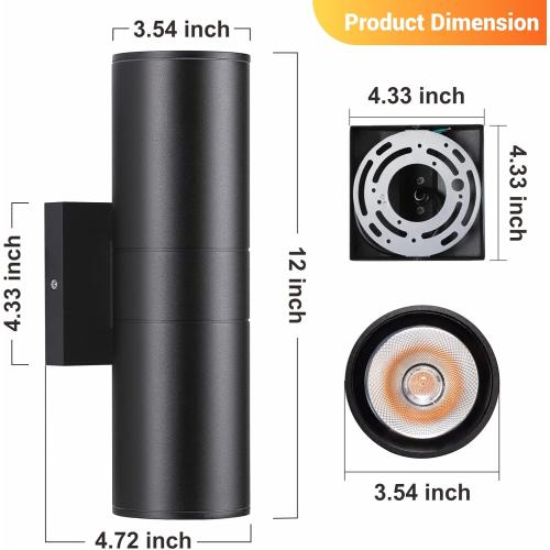 Outdoor Wall Lights 4Pack, Integrated LED Cylinder Up Down Lights, 12W 2700K Aluminum Exterior Wall Light, Outdoor Light Fixture for Porch Patio Door.(Matte Black)