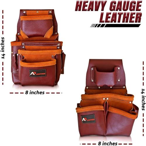 Leather PRO-19 100% Genuine Full Grain Leather Tool Belt/Pouch/Bag, Tool Belt with Suspenders, Comfort Back Support Tool Pouches with Suspenders for Construction,Framers, (Maroon)