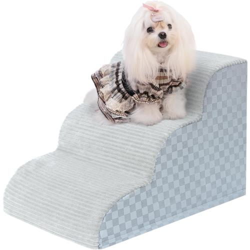 Dog Stairs Ramp for Couch 15.7 H, 3-Step Pet Stairs for Small Dogs with High Density Foam, Dog Slope Stairs with Durable Non-Slip Bottom for Puppy Grey