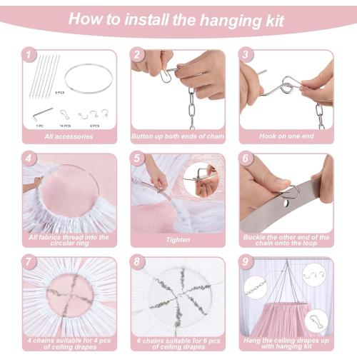 Silver 24 Ceiling Drapes Hanging Kit 24-Inches: Silver Round Metallic Hanging - for Draping Fabric Indoor Outdoor Decorations