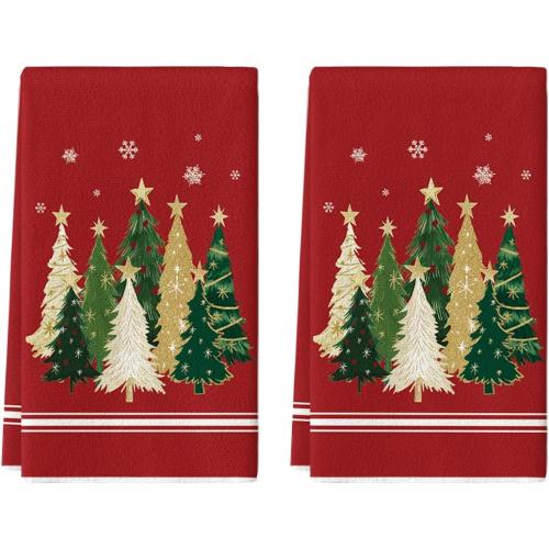 Artoid Mode Red Xmas Tree Star Christmas Kitchen Towels Dish Towels, 18x26 Inch Farmhouse Snowflakes Decoration Cleaning