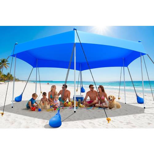 Beach Canopy Tent Sun Shade UPF50  UV Protection,2026 Upgraded Hexagon Beach Shade Canopy with 6 Sandbags & 6 Stability Poles, Outdoor Portable Sun Shelter for Beach, Camping Trips, Fishing, Backyard