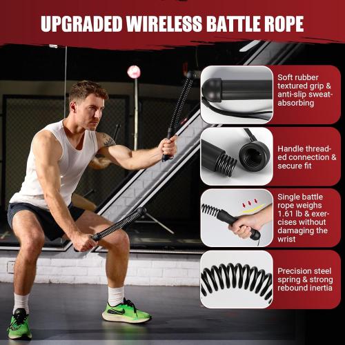Cordless Battle Rope for Home Gym, Heavy Duty Portable with Poster