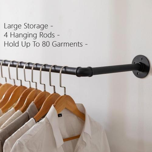 Industrial Pipe Clothing Rack Heavy Duty Wall Mounted Clothes Rack,Pipe Garment Rack Rail,Indoor Detachable Multi-Purpose Clothing Hanging Rod/Garment Bar, Black (3 hanging rods wall garment rack)