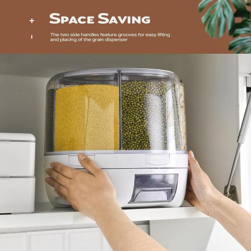 Grain Dispenser, 360° Rotating Storage Container, 6 Grid Food Dispenser