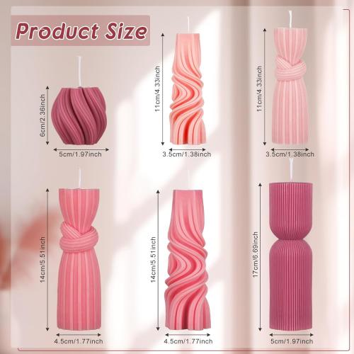 Threlaco 6 Pcs Pink Pillar Candles Decorative Modern Aesthetic Ribbed Candle Set Cute Soy Wax Scented Ribbed Decor Valentine's Commemorative Gift for Home Decoration(2.36-6.69 Inch)