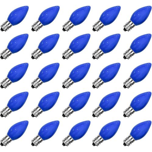 SUNSGNE C7 Blue Christmas Incandescent Light Bulbs, 5 Watt E12 Candelabra Base - Great for Patio, Night Lights, Chandelier Light Bulbs, Candelabra Bulbs, Christmas Decoration, Pack of 25