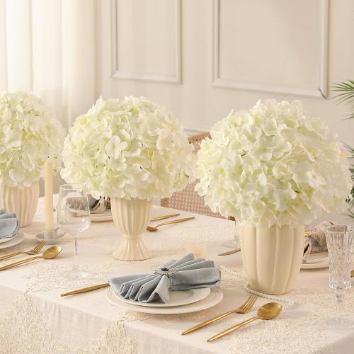 White Hydrangea Artificial Flowers Bulk, 20Pcs Silk Flower Heads with Stems