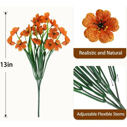 24 Bundles Artificial Fall Flowers for Outdoors, Realistic Fake Silk Flowers for Outside Decoration, Autumn Faux Plants Outdoor Planter Window Box Porch Patio Decor(Orange)