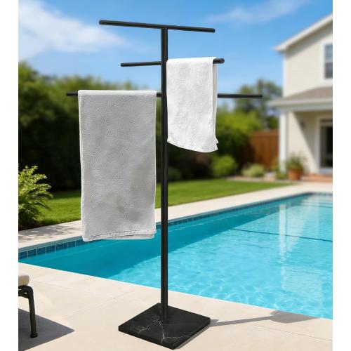 Eadot Marble Base Outdoor Standing Towel Rack for Swimming Pool, Hot Tub Or Spa, 304 Stainless Steel 6 Arms Standing Towel Sheet Holder Blanket Drying Rack Matte Black