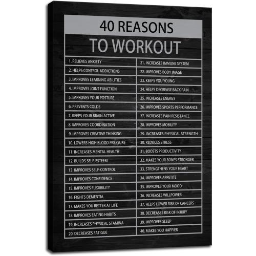 40 Reasons to Workout Motivational Quotes Exercise Wall Art Inspirational Fitness Painting Prints on Canvas Inspiring Posters Pictures Print Artwork Decor for Home Office Gym[24''W x 36''H]