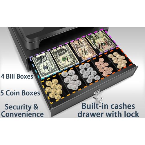 Color Black Sweet dragon Cash Register Pos Systems for Small Businesses - Easy Programming Commercial Caja Registradora Para Negocio with Cash Drawer Money Tray Lock Box,Coin Drawer,Dual Display, Restaurant Supermarket Retail