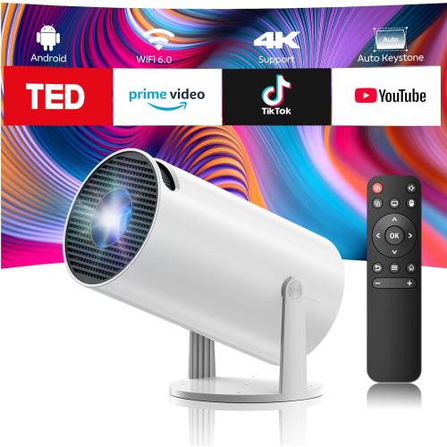 Projector with WiFi and Bluetooth, Mini Projector, 4K 1080P Support Portable Wireless Movie Projectors 220° Rotatable 130'' Screen Auto Keystone Compatible with HDMI/iPhone/TV Stick for Bedroom Indoor