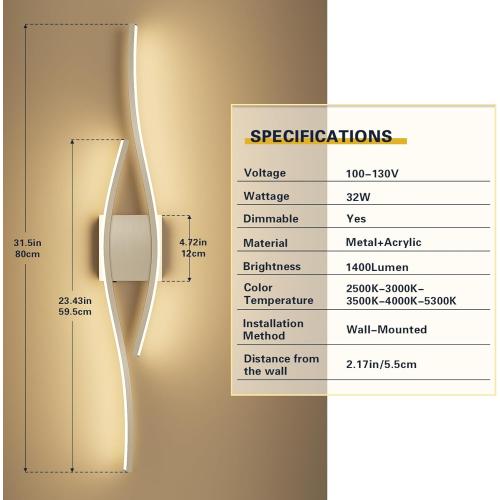 Joossnwell Bathroom Vanity Light Modern Bathroom Lighting Fixture Over Mirror Brushed Nickel 5CCT Dimmable Led Bath Vanity Light Bar 31.5 Inch