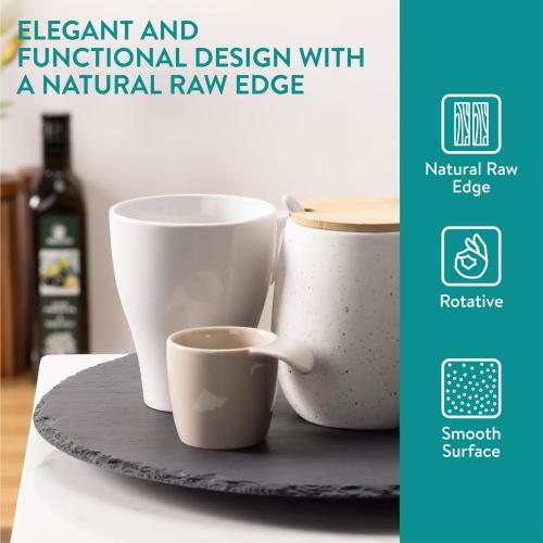 13 Dark Grey Navaris Slate Lazy Susan Serving Platter - 13 (33cm) Rotating Turntable Tray Board for Cheese Dessert Dishes Cake Snack Platters Tapas - Rotating Server