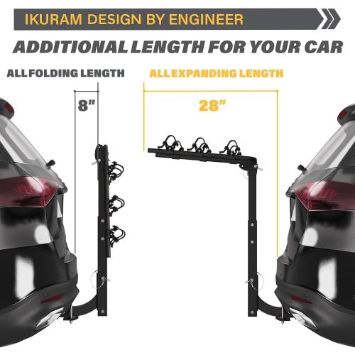 Color Black 3 Bike Rack Bicycle Carrier Racks Hitch Mount Double Foldable Rack for Cars Truck SUV Fits 2 Hitch Receiver, Including Anti-Rattle Hitch Tightener