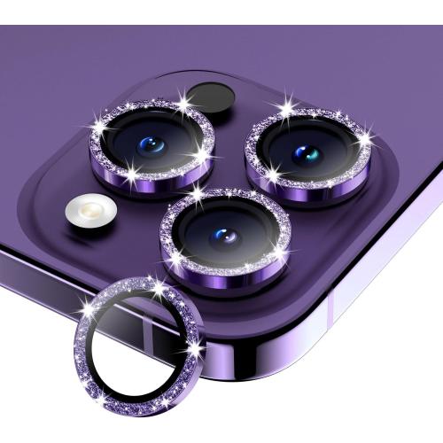 Camera Lens Protector for iPhone 17 Pro Max/17 Pro/16 Pro Max/16 Pro/15 Pro Max/15 Pro/14 Pro Max/14 Pro, Tempered Glass Metal Individual Cover[Anti-drop] Case Friendly-Glitter Deep Purple