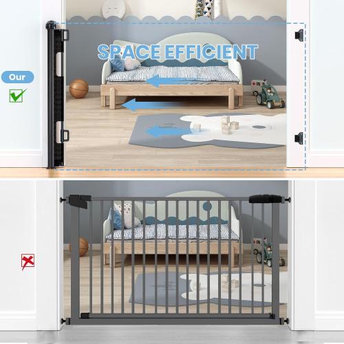 HAMOPY Retractable Baby Gate, 33 Tall, Extends up to 55 Wide, Durable Auto-Lock Baby Gates for Stairs, Mesh Dog Gate and Child Safety Gates for Doorways, Hallways, Indoor, Outdoor(Black)