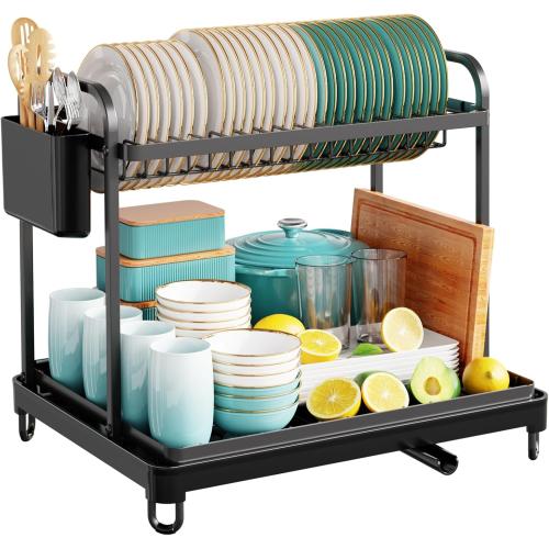 2-Tier Dish Drying Rack - Stainless Steel Dish Rack with Cutlery & Utensil Holders for Kitchen Counter, Sink Organization and Storage for Small Family, 16.7 W x 12.7 L x 15.8 H, Black***