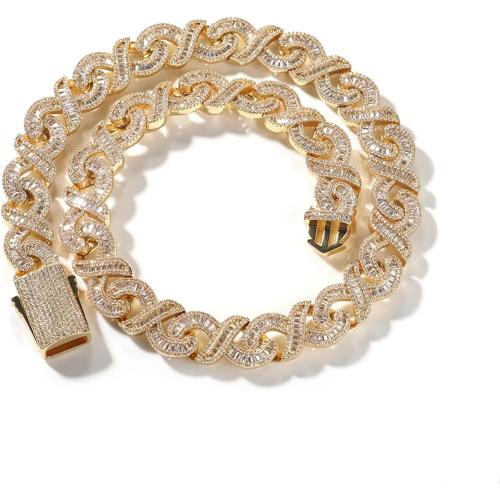 ICEDIAMOND 15MM Baguette CZ Diamond infinity Cuban Link Chain Necklace, Iced Out Fully Bling Zirconia Hip Hop Trend Cool Rapper Jewelry for Men Women