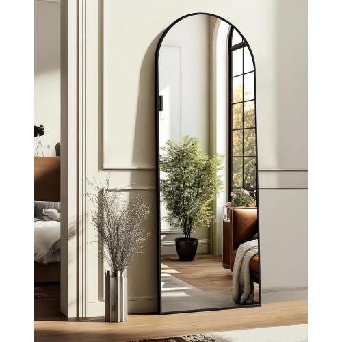 Arched Full Length Mirror, 56x15 Standing Body Mirror for Wall, with Aluminum Alloy Frame for Bedroom, Living Room, Dressing Room(Black)