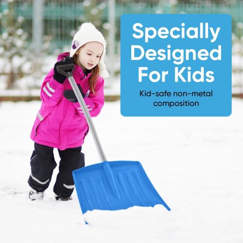 Superio Kids Snow Shovel Plastic Small Shovel for Snow Removal with Wooden Handle Heavy Duty 12 Blade, Blue 3 Pack