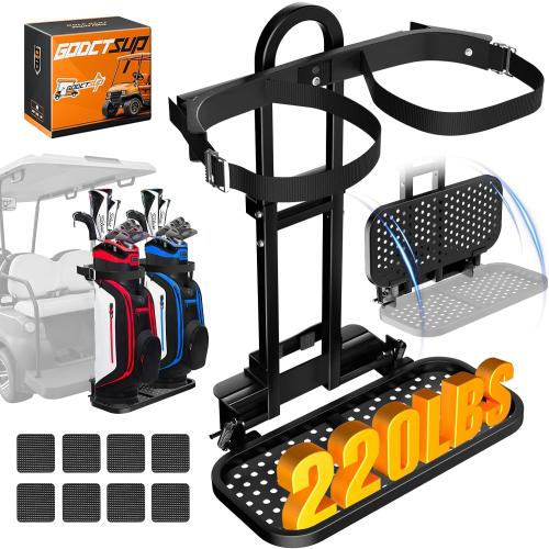 Foldable Golf Cart Bag Holder for Four Seat Golf Cart, Upgraded Golf Cart Rear Seat Bag Rack with Stainless Steel Buckle for EZGO Club Car Yamaha, Fits Safety Grab Bar Maximum 8'' Wide