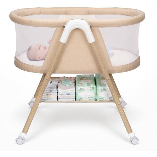 Uuoeebb Baby Bassinet, Bassinet Bedside Sleeper, Upgrade Safety Bedside Bassinet for Baby with 360° Silent Wheels, Storage Tray Basket, Breathable Mesh, Easy Move, Easy to Install,Khaki