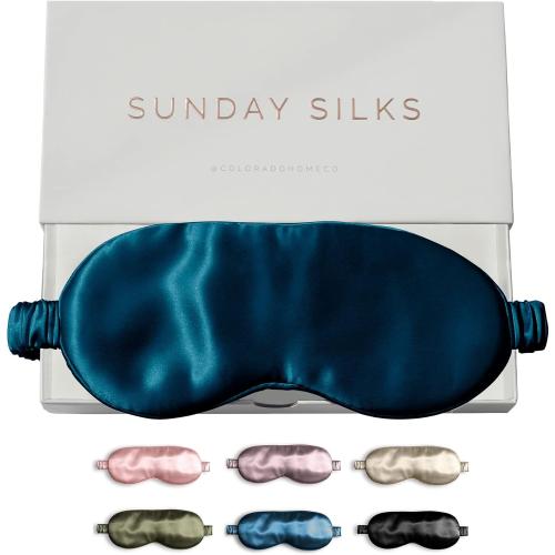 Color Black SUNDAYSILKS™ Exclusive Mulberry Silk Sleep Mask | Soft Eye Covers, Blackout Sleeping Mask for Women & Men | Silk Eye Mask for Sleep, Travel, and Relaxation | Antifaz para Dormir