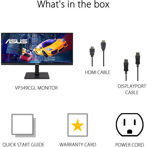 ASUS 34” Ultrawide HDR Gaming Monitor (VP349CGL) - 21:9 UWQHD (3440 x 1440), IPS, 100Hz, 1ms, USB-C w/Power Delivery, FreeSync, Eye Care Plus, VESA Mountable, HDMI, DisplayPort, Height Adjustable