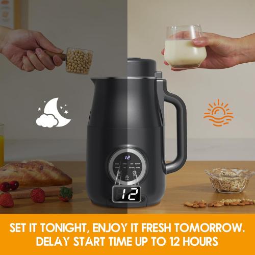 40oz Nut Milk Maker Machine, 10 in 1 Automatic Soy Milk Maker for Homemade Almond, Oat, Soup, Plant-Based Soybean Machine with Delay Start/Keep Warm/Boil Water/Self Cleaning/Quiet Blender, Black