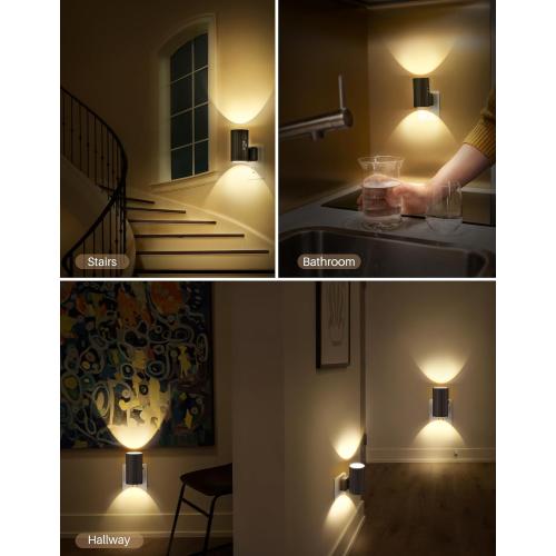 Night Lights Plug into Wall, LED Plug in Night Light, Dusk to Dawn Light Sensor, 0-100LM Adjustable Brightness Wall Light, Soft White 3000K, Dimmable Night Lights for Hallway Bedroom Stairway, 2 Pack