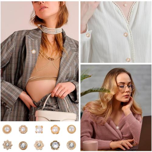 Tofficu 40Pcs No Sew Shirt Brooch Buttons Safety Pins Decorative Button Covers for Women Clothes Dresses Coats Alloy Pearl Anti-Exposed Button Replacements