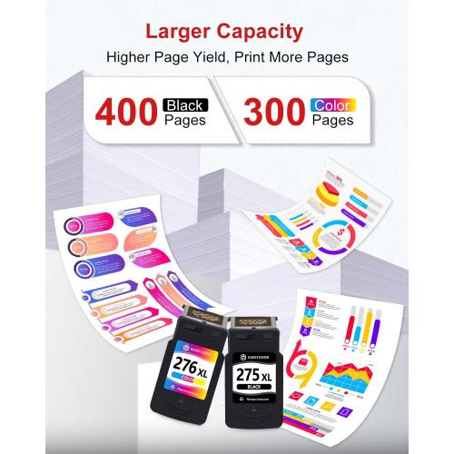 275XL 276XL Replacement for Canon Ink 275 and 276 PG-275 CL-276 Black Color Ink Cartridges Combo Pack Compatible with PIXMA TS3522 TR4720 TR4700 TS3722 TS3500 TR4722 TS3720 TS3520 Printers