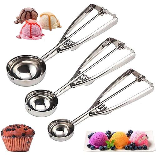 Cookie Scoop Set 3 PCS, with Trigger Large-Medium-Small Size for Kitchen Family Ice Cream Cookie Cupcake Muffin Meatbal multipurpose tainless Steel Ice Cream Scooper